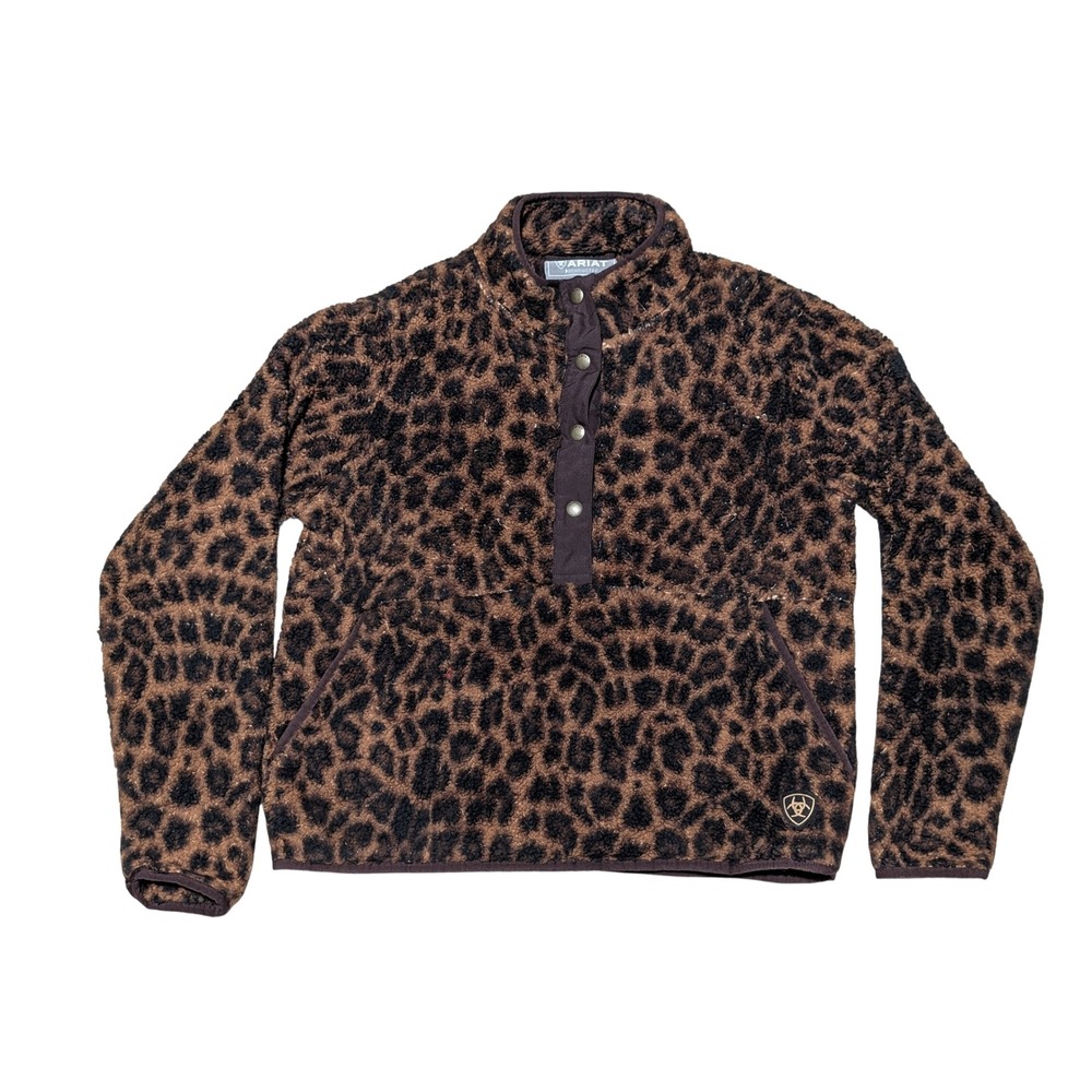Ariat Fleece Pullover Womens Small Brown Leopard AriatTEK Snap Mock Neck Sherpa